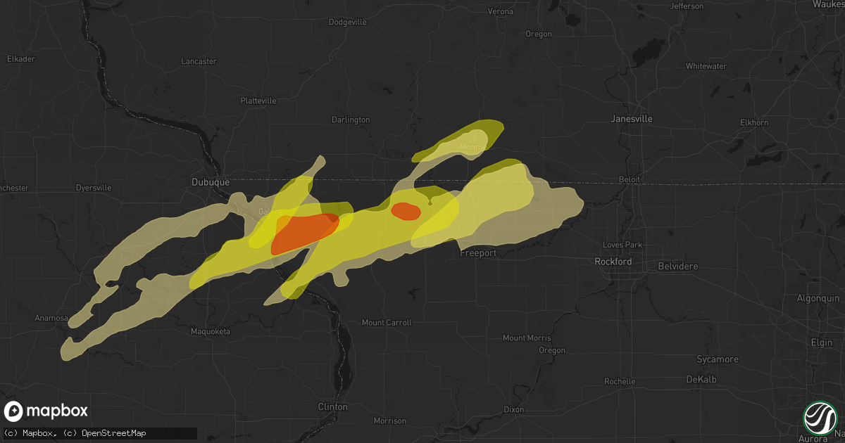 Hail map in Lena, IL on April 17, 2026
