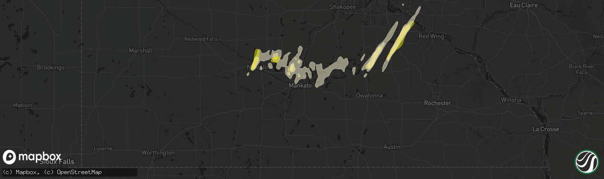Hail map in Mankato, MN on April 17, 2026