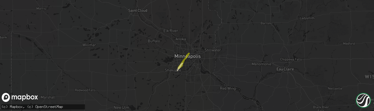 Hail map in Minneapolis, MN on April 17, 2026