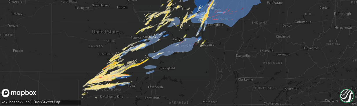 Hail map in Missouri on April 17, 2026