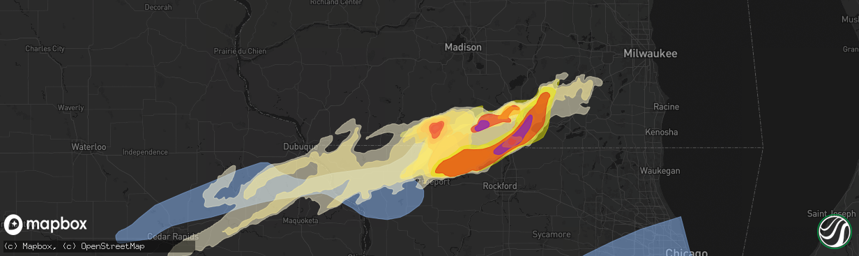 Hail map in Monroe, WI on April 17, 2026