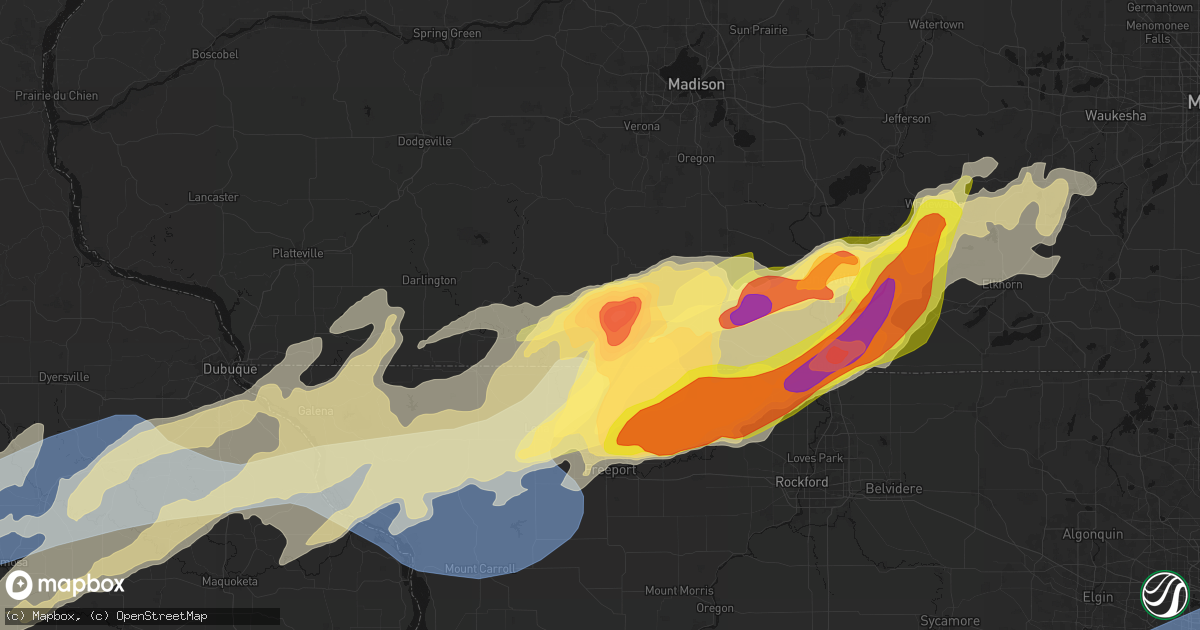 Hail map in Monroe, WI on April 17, 2026