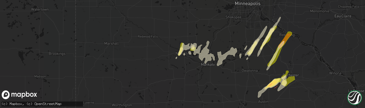 Hail map in New Ulm, MN on April 17, 2026