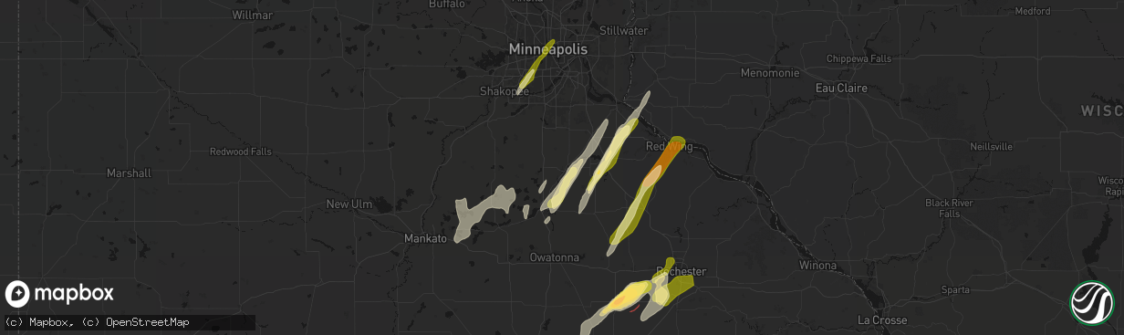Hail map in Northfield, MN on April 17, 2026