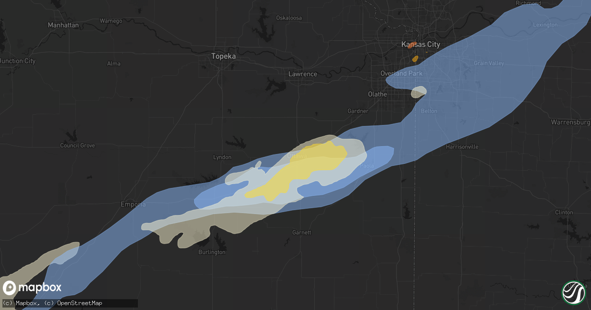 Hail map in Ottawa, KS on April 17, 2026