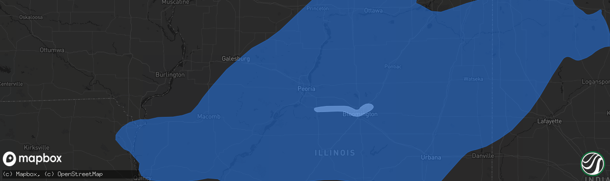 Hail map in Peoria, IL on April 17, 2026