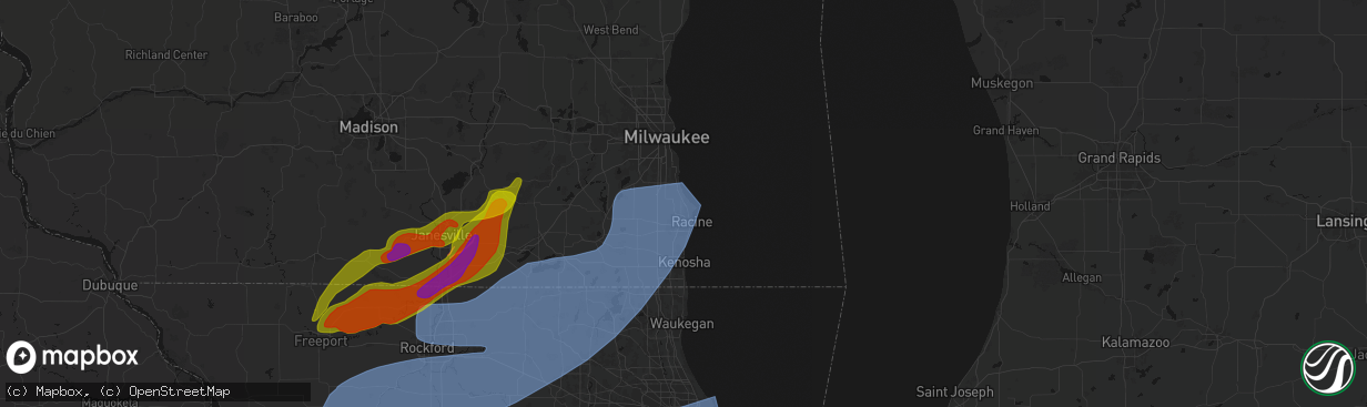 Hail map in Racine, WI on April 17, 2026