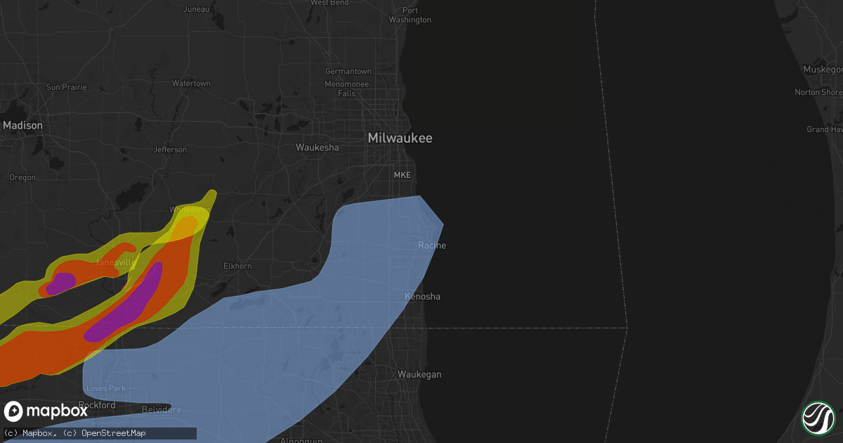 Hail map in Racine, WI on April 17, 2026