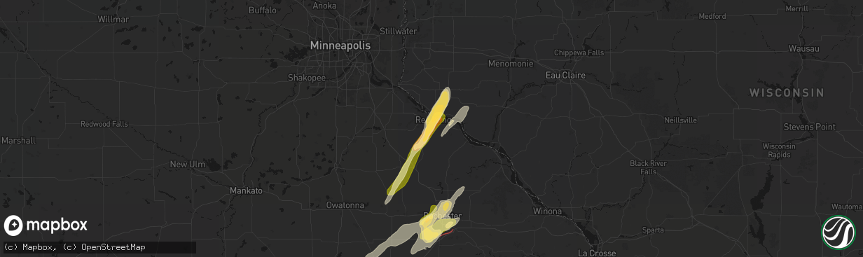 Hail map in Red Wing, MN on April 17, 2026