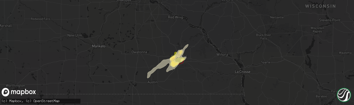 Hail map in Rochester, MN on April 17, 2026