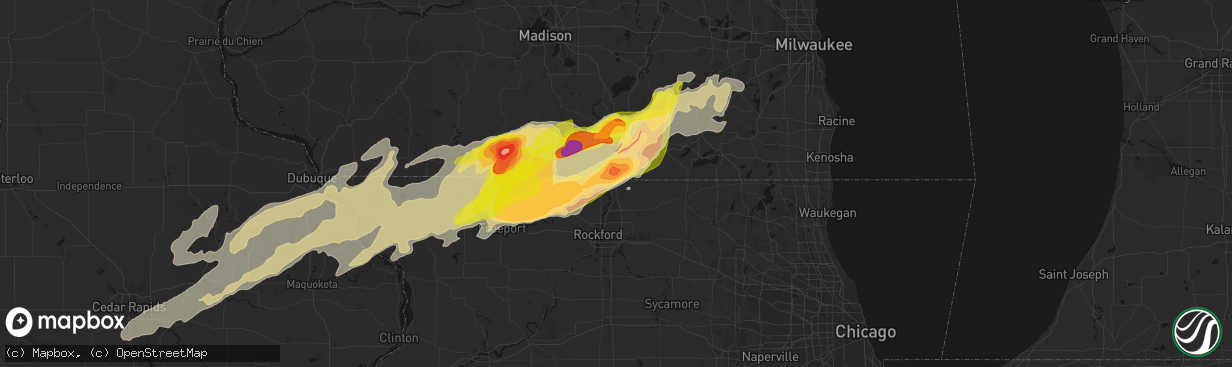 Hail map in South Beloit, IL on April 17, 2026