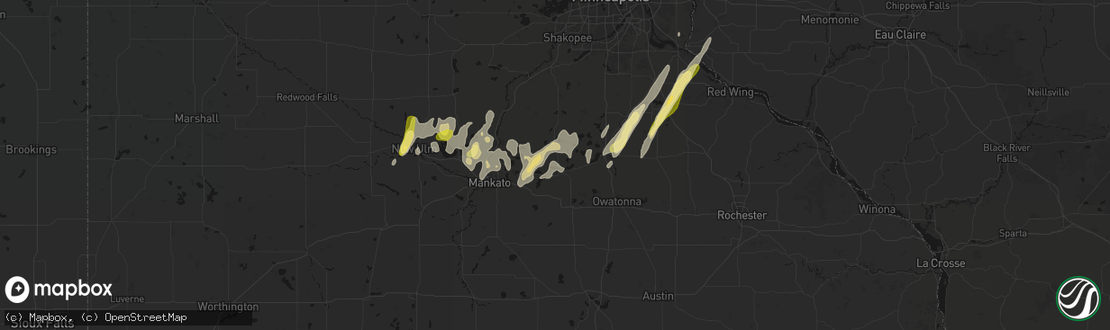 Hail map in Waterville, MN on April 17, 2026