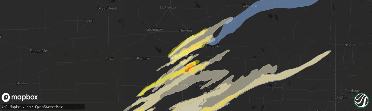 Hail map in Wichita, KS on April 17, 2026