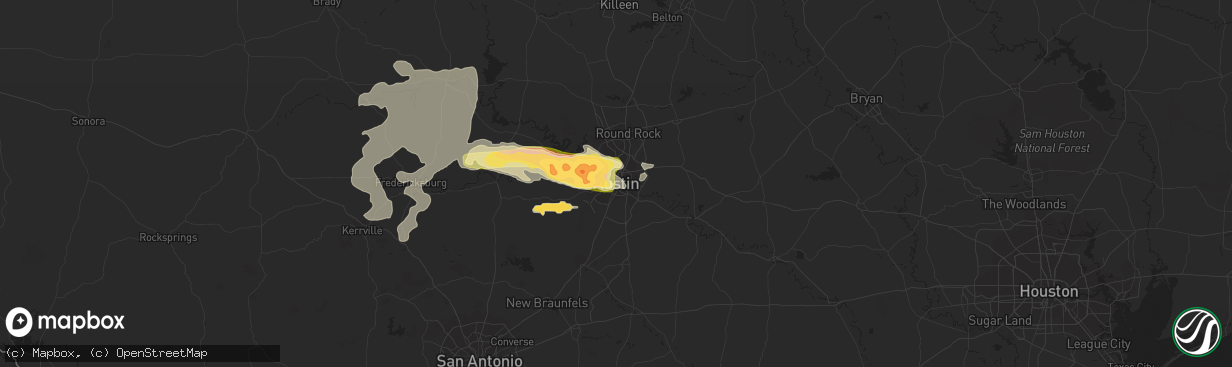 Hail map in Austin, TX on April 18, 2015