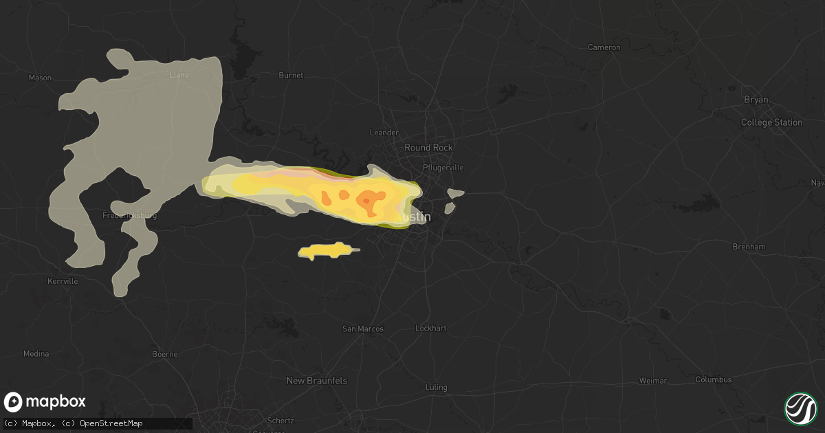Hail map in Austin, TX on April 18, 2015