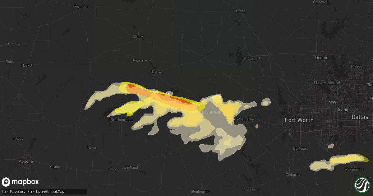 Hail map in Graford, TX on April 18, 2015