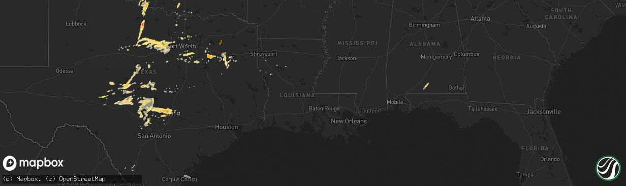 Hail map in Louisiana on April 18, 2015