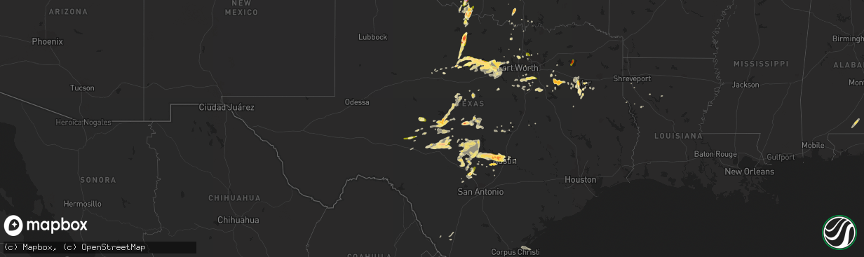 Hail map in Texas on April 18, 2015