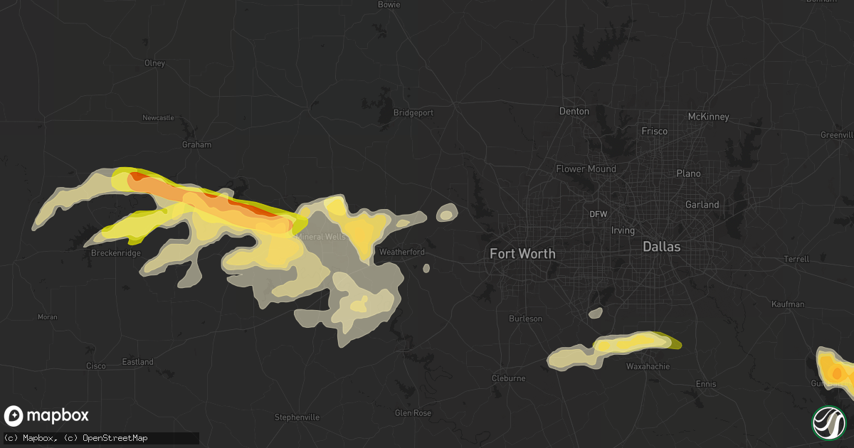 Hail map in Weatherford, TX on April 18, 2015