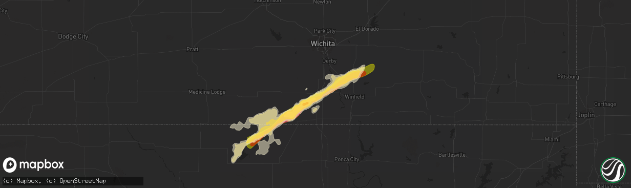 Hail map in Wellington, KS on April 18, 2015