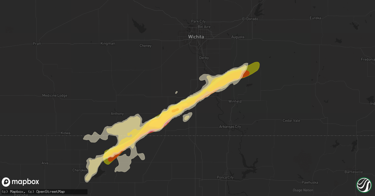 Hail map in Wellington, KS on April 18, 2015
