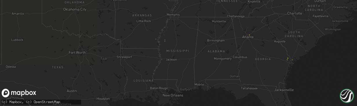 Hail map in Mississippi on April 18, 2017