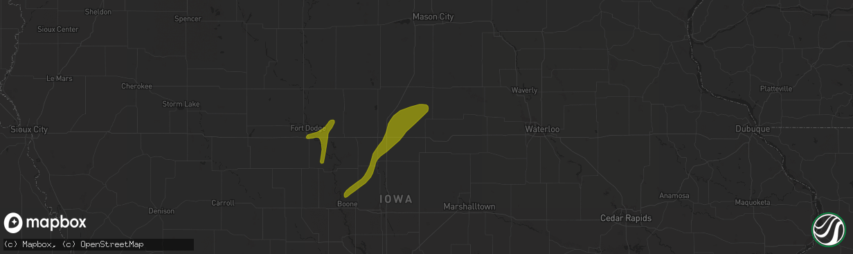 Hail map in Iowa Falls, IA on April 18, 2018