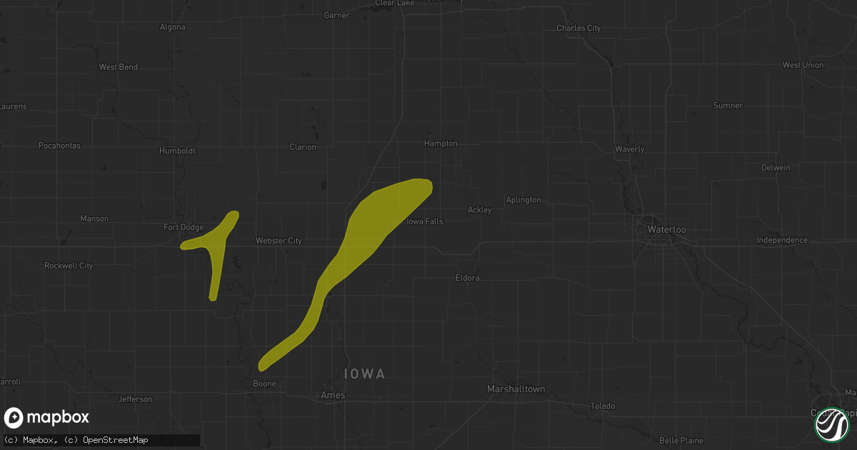 Hail map in Iowa Falls, IA on April 18, 2018