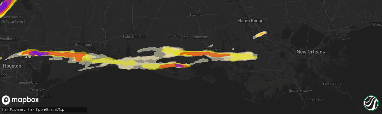 Hail map in Abbeville, LA on April 18, 2020