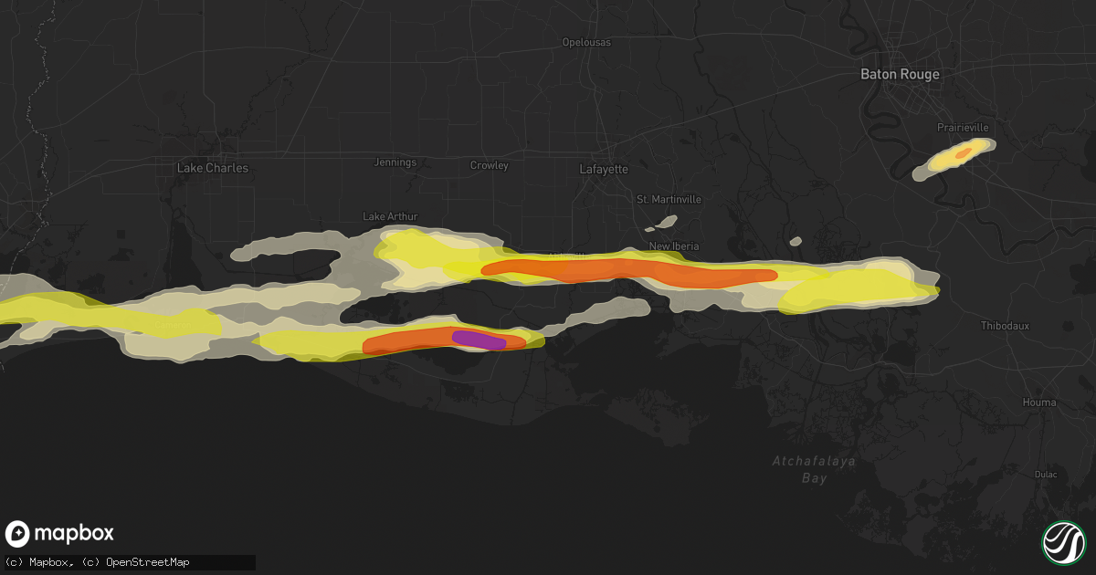 Hail map in Abbeville, LA on April 18, 2020