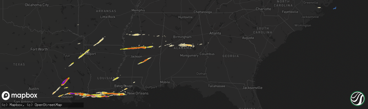 Hail map in Alabama on April 18, 2020