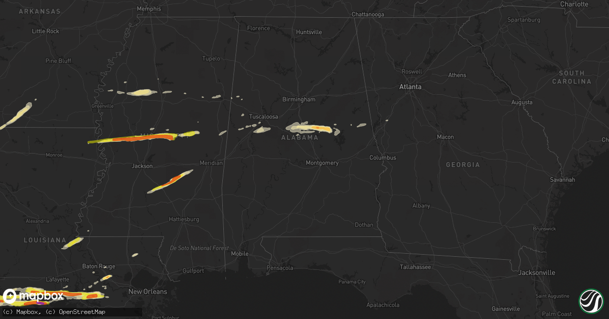 Hail map in Alabama on April 18, 2020