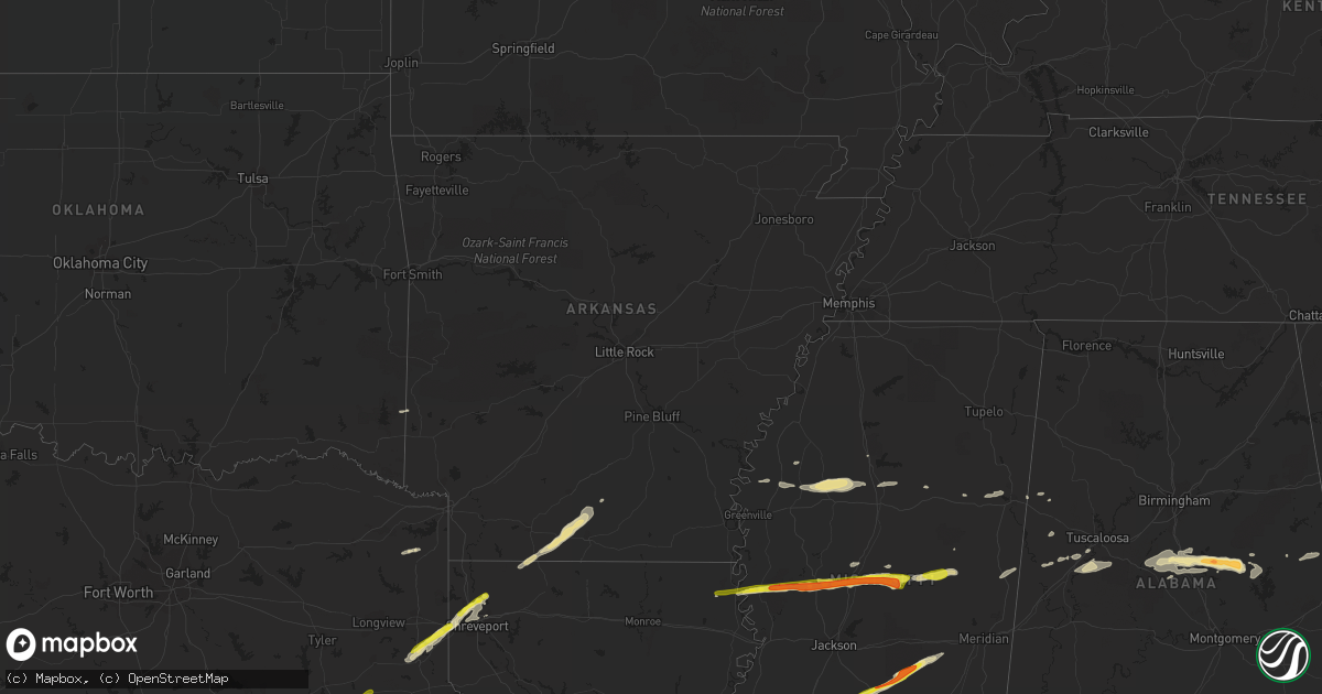 Hail map in Arkansas on April 18, 2020