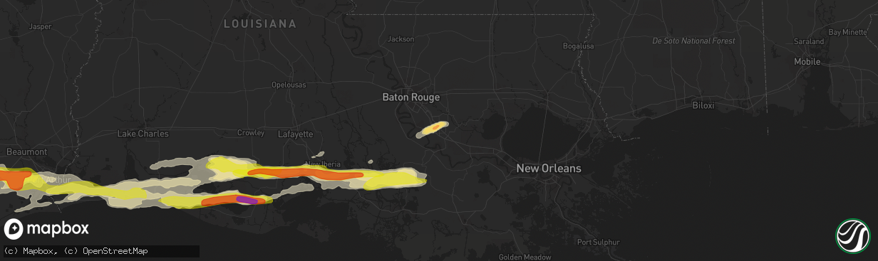 Hail map in Gonzales, LA on April 18, 2020