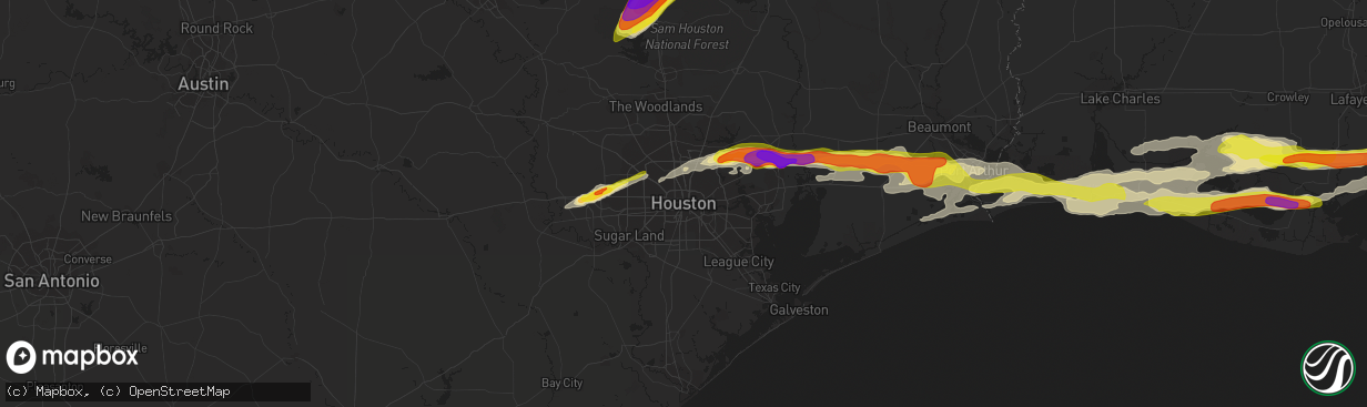 Hail map in Houston, TX on April 18, 2020