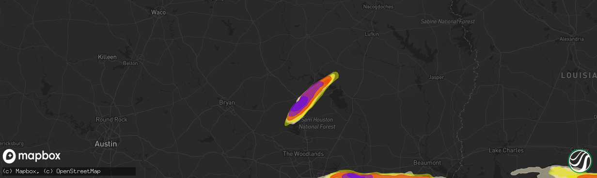 Hail map in Huntsville, TX on April 18, 2020