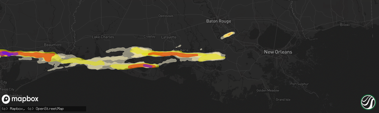 Hail map in Jeanerette, LA on April 18, 2020