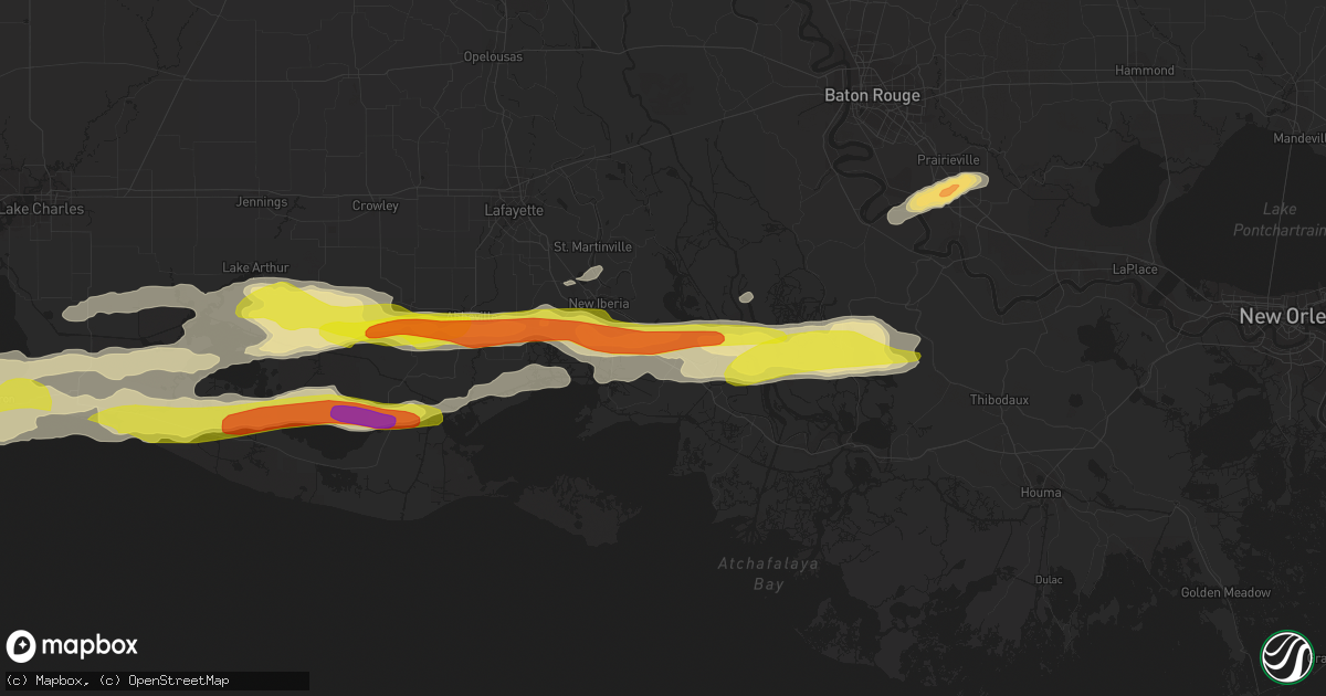 Hail map in Jeanerette, LA on April 18, 2020