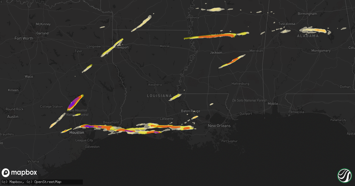 Hail map in Louisiana on April 18, 2020