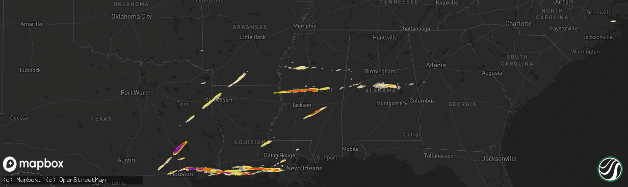 Hail map in Mississippi on April 18, 2020