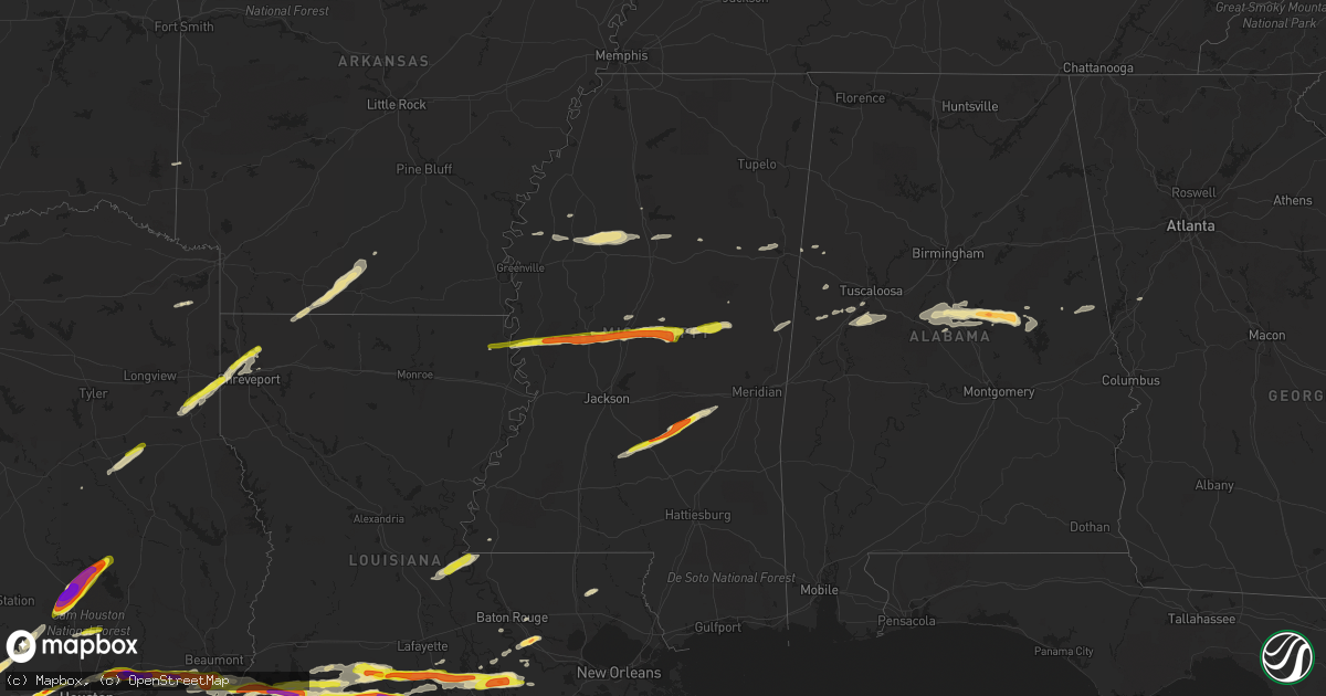 Hail map in Mississippi on April 18, 2020