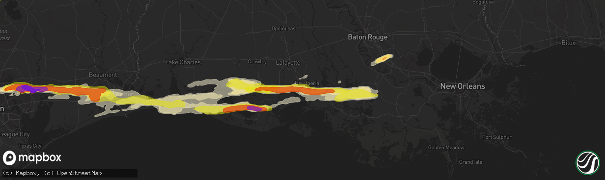 Hail map in New Iberia, LA on April 18, 2020