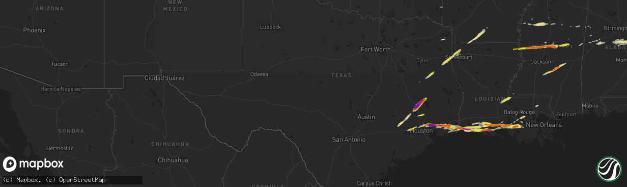 Hail map in Texas on April 18, 2020