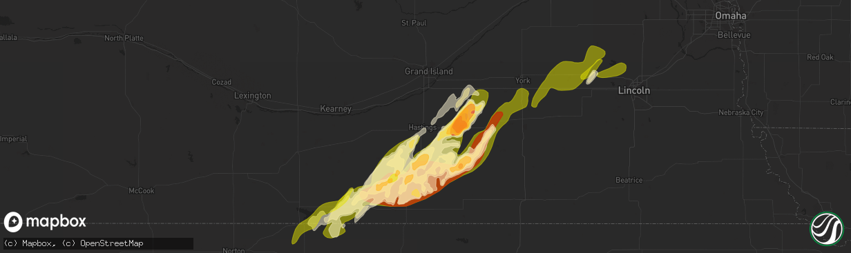 Hail map in Hastings, NE on April 18, 2023