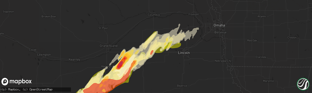 Hail map in Utica, NE on April 18, 2023