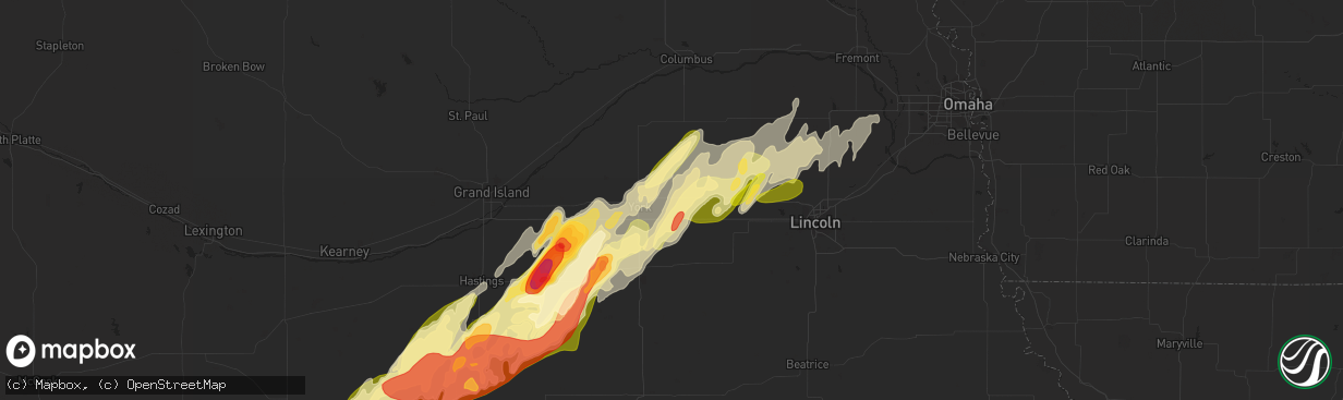 Hail map in Waco, NE on April 18, 2023