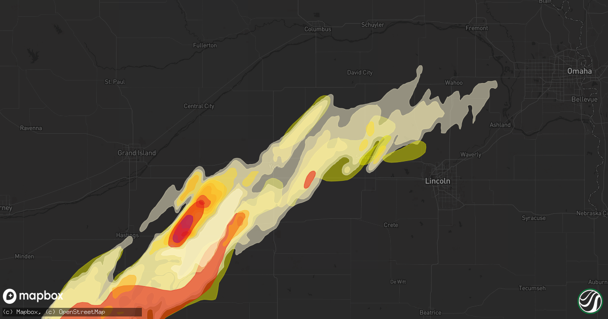 Hail map in Waco, NE on April 18, 2023
