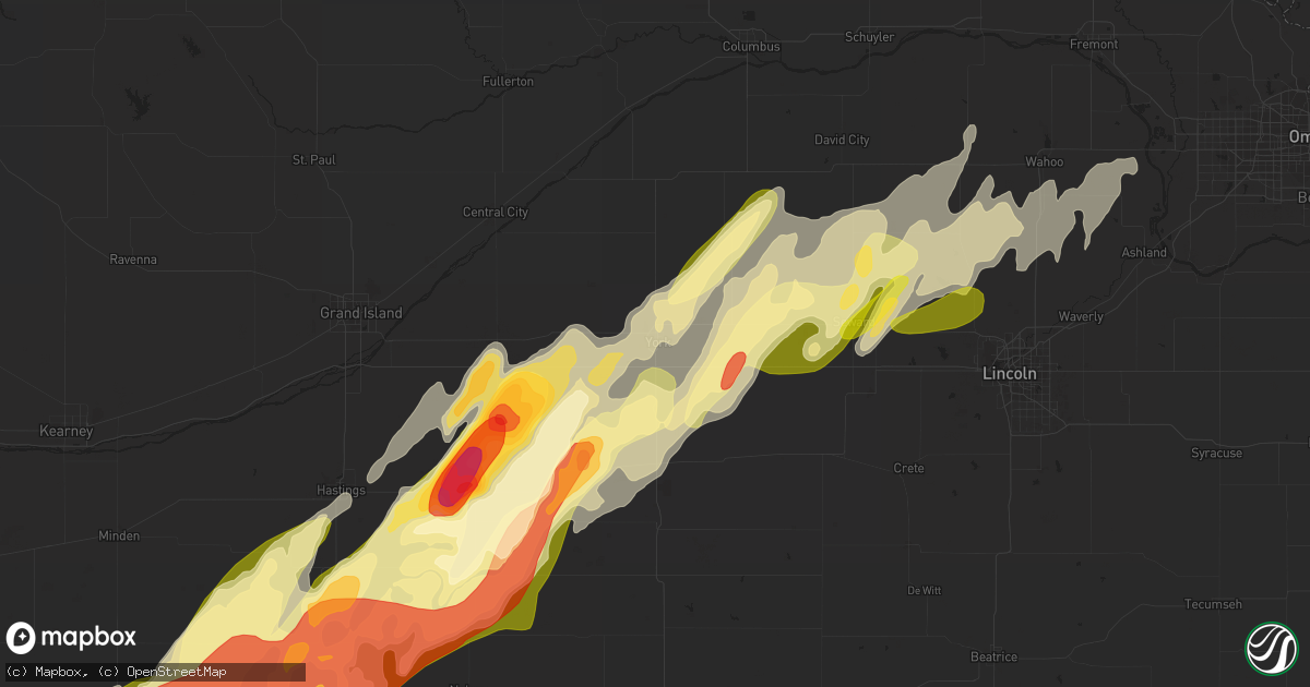 Hail map in York, NE on April 18, 2023