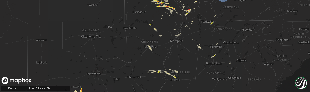 Hail map in Arkansas on April 18, 2024