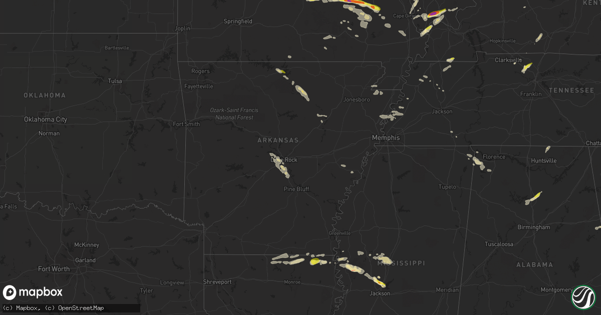 Hail map in Arkansas on April 18, 2024